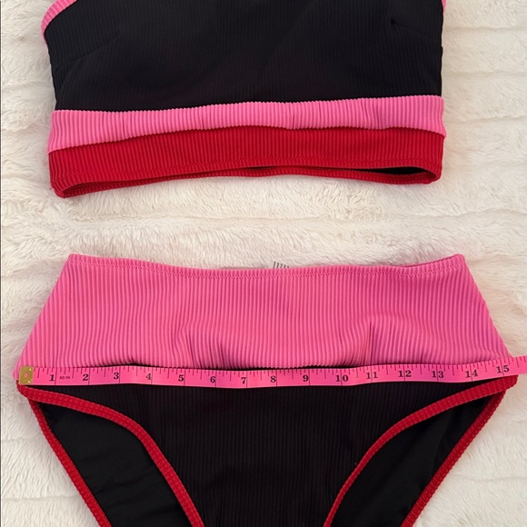 NWT Colorblock Pink and Black Neon Striped Bikini Size medium - Picture 6 of 6